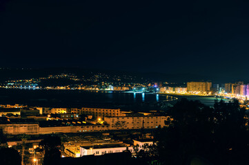 Beautiful night panorama of old medina in city Tangier, Morocco