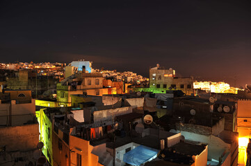 View over Tangier skyline at night, Morocco