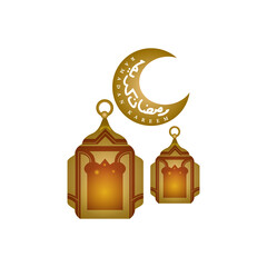 Gold lantern with moon calligraphy ramadan kareem design