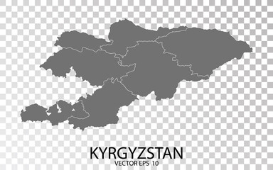 Transparent - High Detailed Grey Map of Kyrgyzstan. Vector Eps 10.