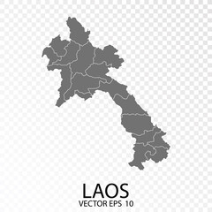 Transparent - High Detailed Grey Map of Laos. Vector Eps 10.