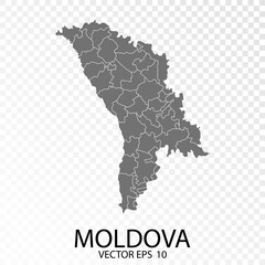 Transparent - High Detailed Grey Map of Moldova. Vector Eps 10.