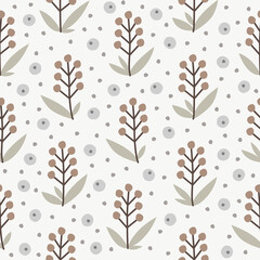 Abstract seamless pattern with leaves and geometric shapes