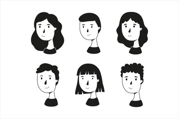 Black and white people portraits set. Flat avatars icons. Faces and shoulders avatars. 