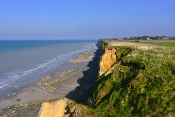 Panorama depuis la falaise entre Veules-les-Roses (76980) et Sotteville-sur-Mer (76740), département de Seine-Maritime en région Normandie, France