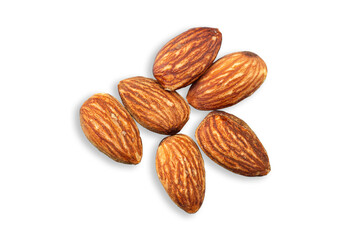 Almond nuts isolated on white background Top view. Flat lay