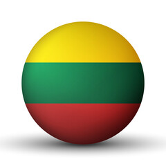 Glass light ball with flag of Lithuania. Round sphere, template icon. Lithuanian national symbol. Glossy realistic ball, 3D abstract vector illustration highlighted on a white background. Big bubble