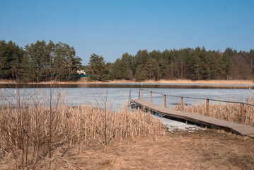 lakeside bridge land, water, air