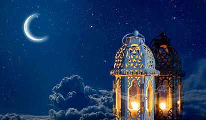 Ramadan Kareem greeting photo of beautiful Arabic lantern © belyaaa
