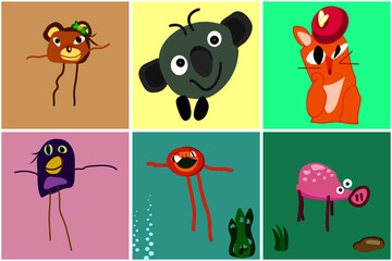 Set of funny cartoon animals