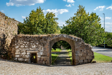 Fototapeta na wymiar Gate in the old walls, in the historic town of Miranda do Douro, Portugal