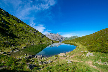 Fototapeta na wymiar lake and mountains (Gargellen, Vorarlberg, Austria)