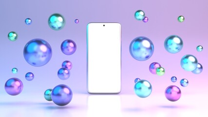 Phone Background Wallpaper Empty Screen Bubbles Circles Round Spheres Light Modern 3D Render