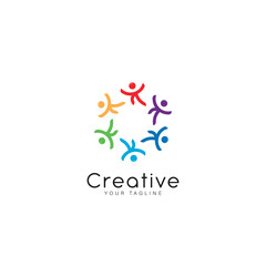 Creative Colorful Happy People Concept Logo Symbol Design Template Flat Style Vector