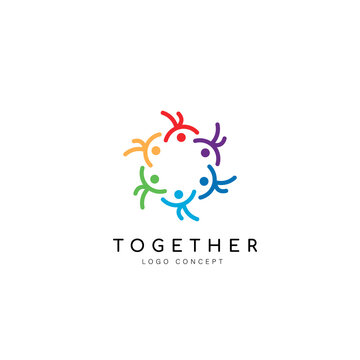 Together Creative Colorful Happy People Concept Logo Symbol Design Template Flat Style Vector
