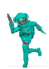 alien astronaut is running fast