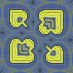 vivid yellow and bright blue linear diagonal stripes transformed to abstract wavy line patterns and intricate designs