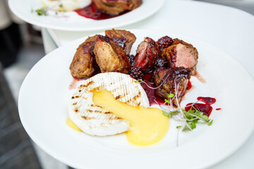 Delicious dish on the buffet table. Cold appetizers from the chef for the celebration