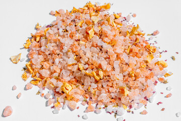 Himalayan crystal tibetan salt with spices isolated on white background