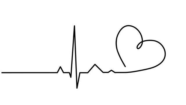 one line logo design of heart health. Heartbeat, vector rhythm with heart one line, a symbol of positive emotions, love and inspiration, Continuous line drawing of cardiogram with shape of heart.