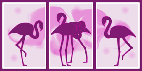 flamingo  wall art vector set.  Wall art, poster, wallpaper, print. 