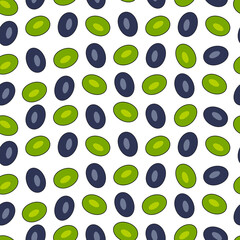 Seamless pattern with olives isolated on white - ornament with stone fruits - vector background with green and blue ovals