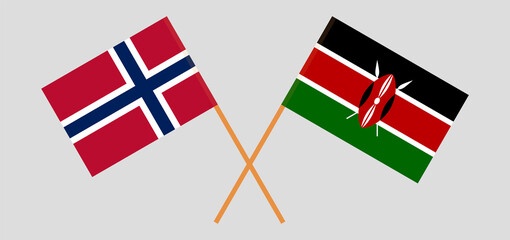 Crossed flags of Norway and Kenya. Official colors. Correct proportion