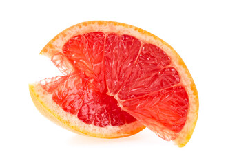 Grapefruit slices isolated on a white background. Two slices of pink grapefruit.