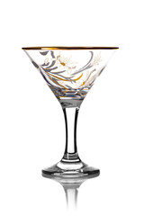 Transparent glass, martini glass, with flowers, on a white background f. with highlights