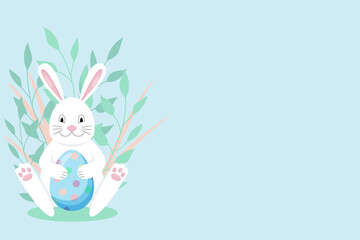 Vector Easter illustration with a hare and an egg and a place for your text. A children's card or picture.