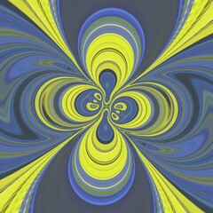 cyclone style design in shades of blue and yellow on a black background