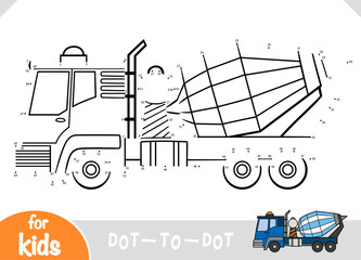 Numbers game, education dot to dot game for kids, Concrete mixer truck