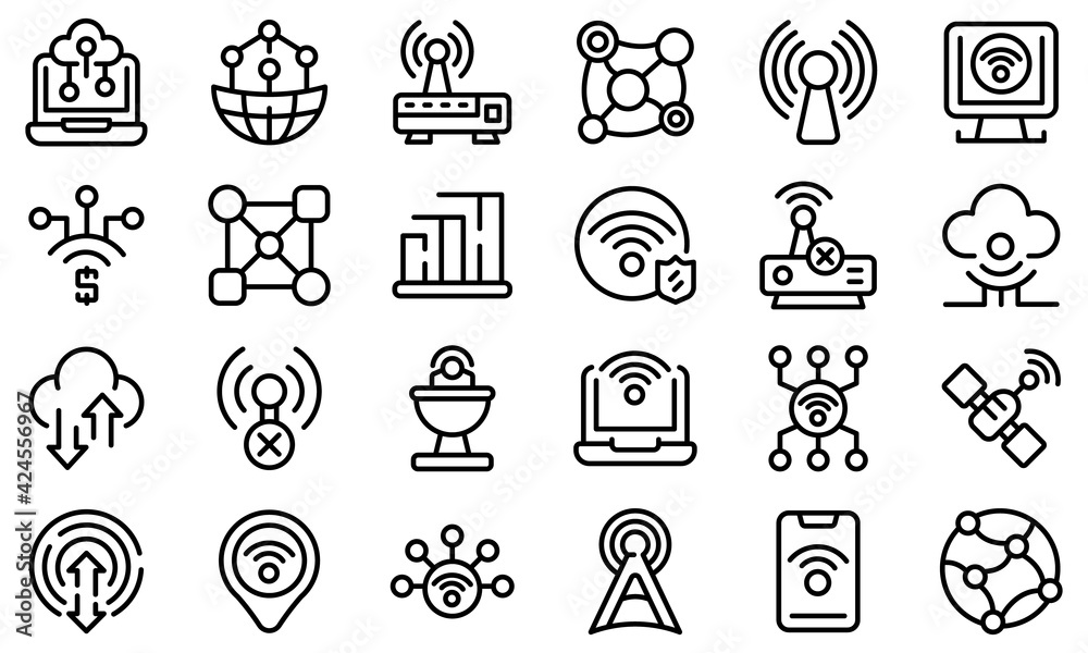 Poster internet connection icons set. outline set of internet connection vector icons for web design isolat