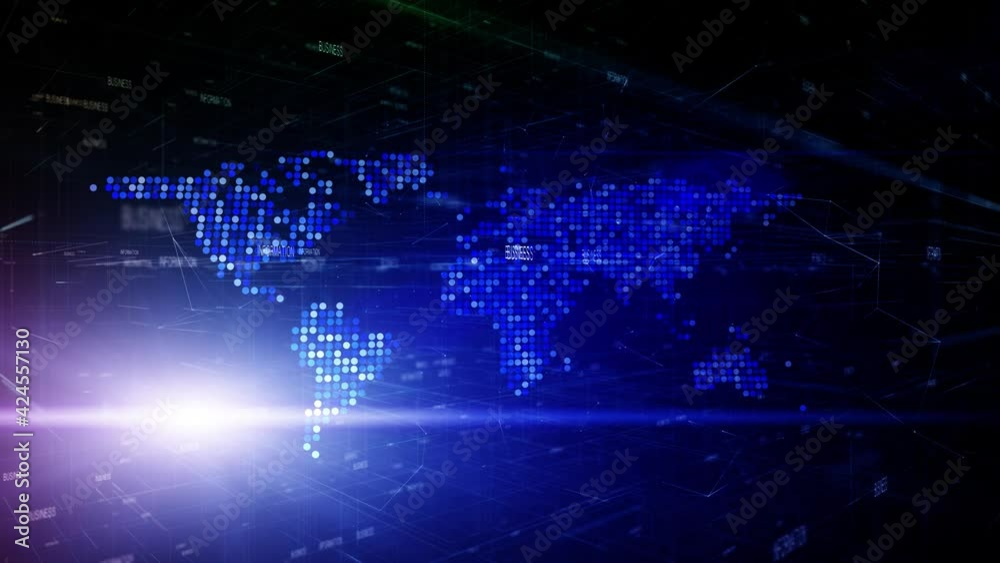 Wall mural futuristic colourful business network information with world map animation background.