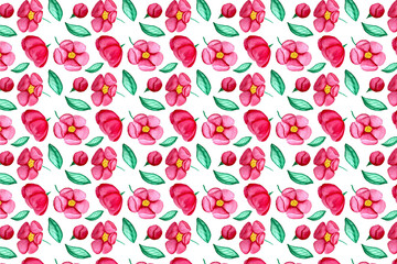Watercolor pink flowersfor wrapping paper, posters, backgrounds, textile,  pattern 