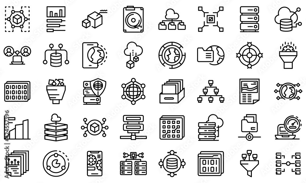 Poster big data icons set. outline set of big data vector icons for web design isolated on white background