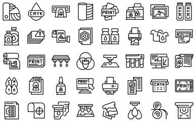 Digital printing icons set. Outline set of digital printing vector icons for web design isolated on white background