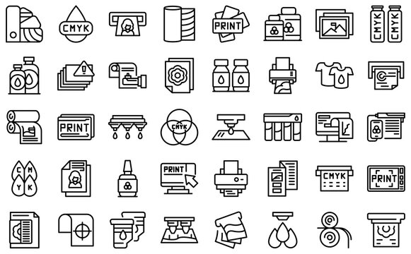 Digital printing icons set. Outline set of digital printing vector icons for web design isolated on white background