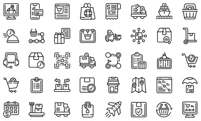 Ordering process icons set. Outline set of ordering process vector icons for web design isolated on white background