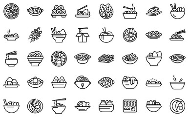 Korean cuisine icons set. Outline set of korean cuisine vector icons for web design isolated on white background