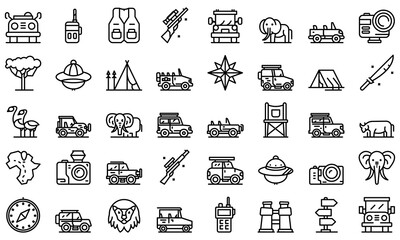 Jeep safari icons set. Outline set of jeep safari vector icons for web design isolated on white background © ylivdesign