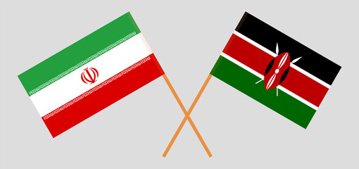 Crossed flags of Iran and Kenya. Official colors. Correct proportion