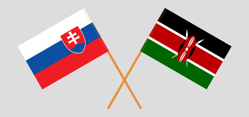Crossed flags of Slovakia and Kenya. Official colors. Correct proportion