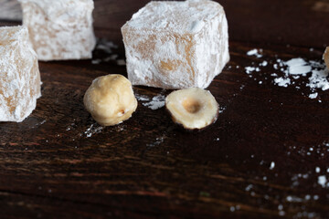 Tea in a glass with Turkish sweets in the