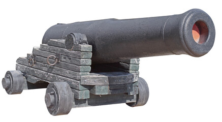 Old ship cannon on white background