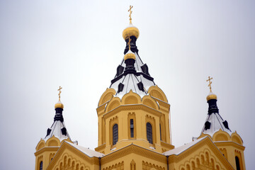 Nizhny Novgorod, Russia. January 5, 2021: Alexander Nevsky Cathedral in Nizhny Novgorod in winter, Russia.