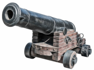 Old ship cannon on white background