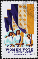 Woman suffrage celebration on american postage stamp