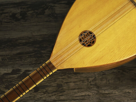 High angle view, close up at the body of a traditional string musical instrument called taburas.