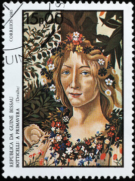 Detail Of The Spring By Botticelli On Postage Stamp